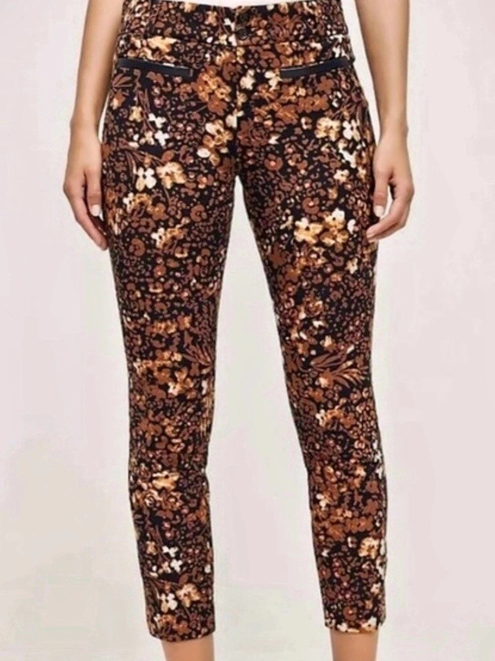 Anthropologie The Essential Slim Pants Floral Brown & Blue Size 12 great cond